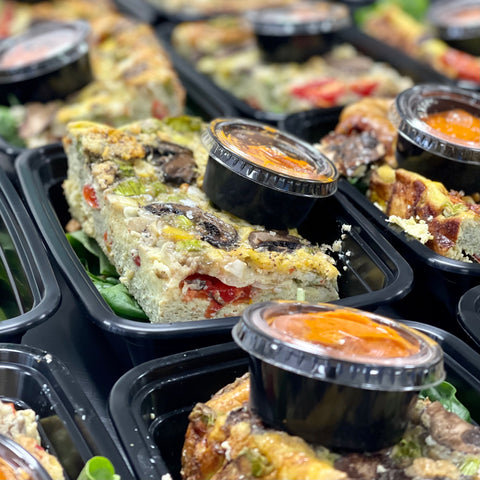 Back! Spring Vegetable Frittata with Roasted Red Pepper Sauce
