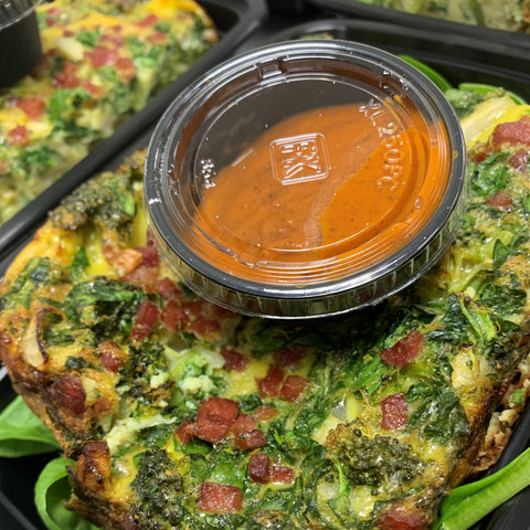BACK! Winter Vegetable and Ham Frittata with Roasted Red Pepper Sauce