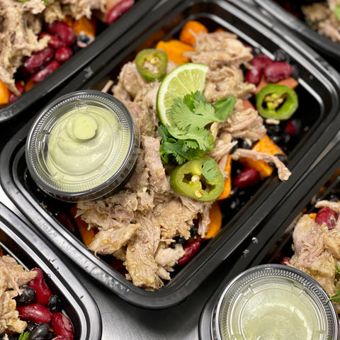 BACK! Chili Verde Pork Sweet Potato Bowl