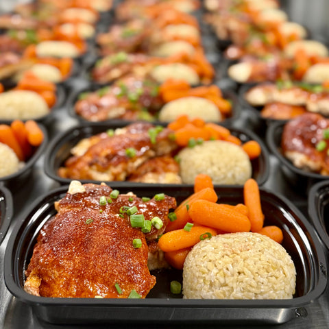NEW! Maple Sriracha Chicken Thighs, Jasmine Rice, and Hot Honey Roasted Carrots