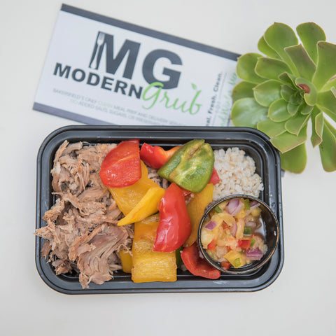 BACK! Hawaiian Pulled Pork, Coconut Rice, Grilled Peppers, and Pineapple Salsa