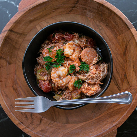 Shrimp, Chicken and Sausage Jambalaya with Brown Rice