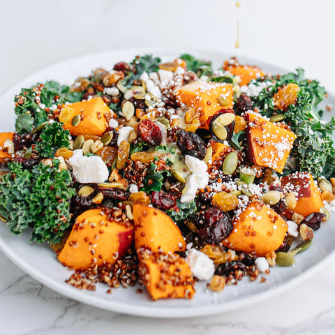 Garden Grubber Wednesday - BACK! Roasted Sweet Potato, Kale, and Quinoa Salad with a Mustard Viniagrette (Blue Zones Inspired®)