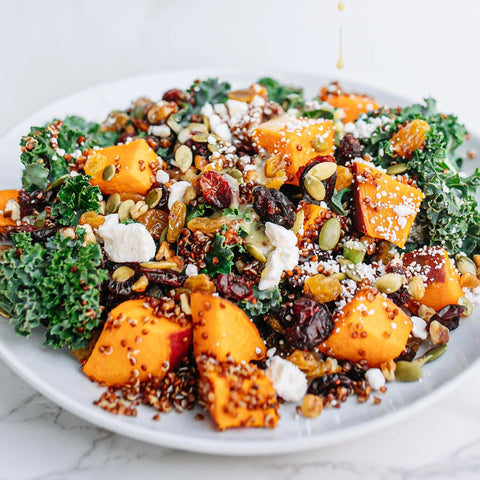 Garden Grubber Wednesday - BACK! Sweet Potato, Kale, and Quinoa Salad with Mustard Vinaigrette and Goat Cheese (Blue Zones Inspired®)