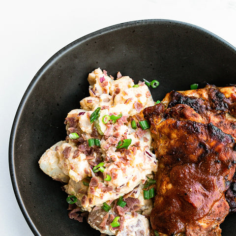 BBQ Chicken Thighs with Grandma's Red Potato Salad